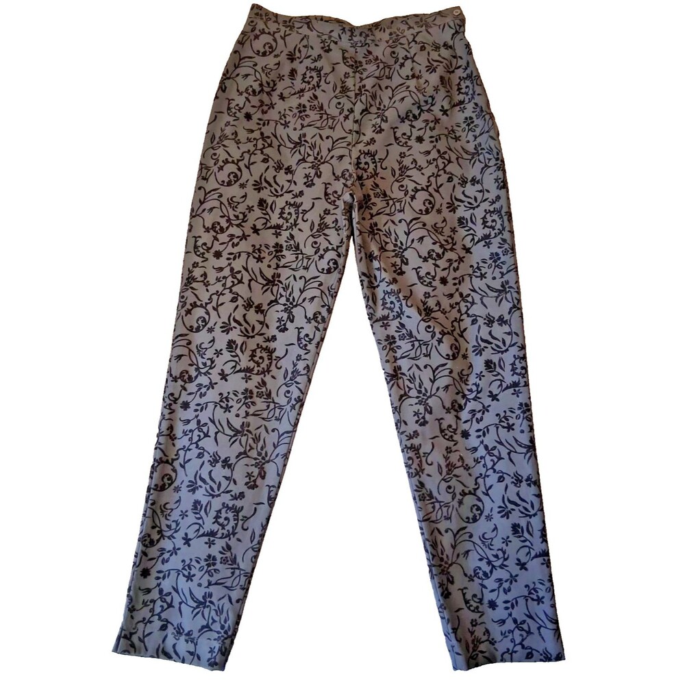 Vintage 90s Harlow High-Rise Black Floral Slim Fit Pants 12 Women's Made In USA